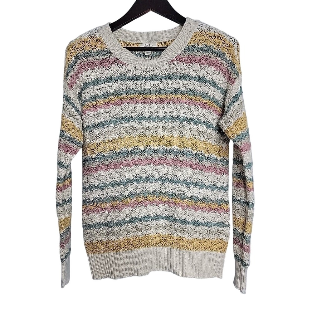 Style And Co Womens Sweater Size Medium Petite Long Sleeve Striped Knit  NWOT - Picture 2 of 7